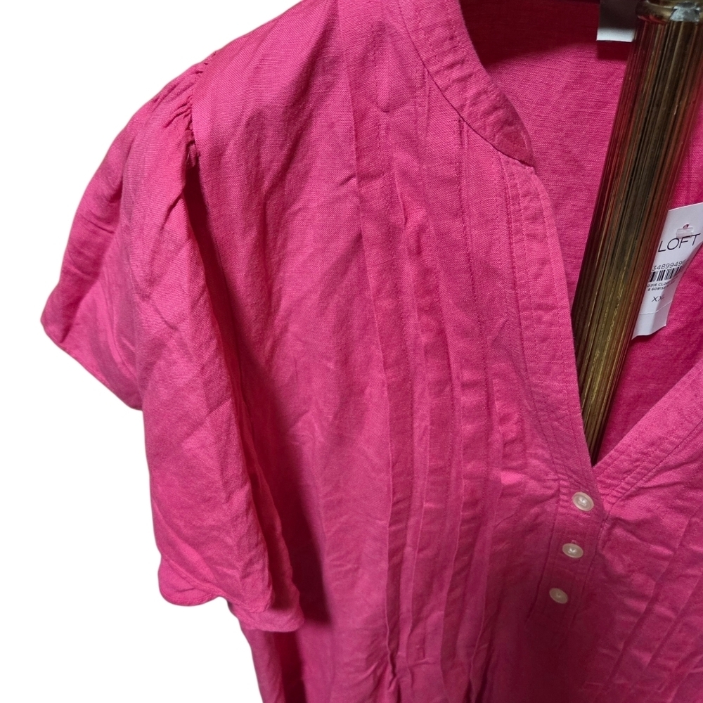 Ann Taylor Loft Fuchsia Pink Flutter Sleeve Linen Blend Pleat Tunic Dress Sz XXL - Picture 3 of 8